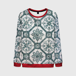 Свитшот мужской Серый паттерн из листьев, геометрии и кристаллов, цвет: 3D-красный