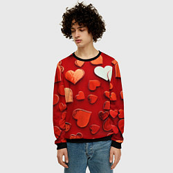 Свитшот мужской Красные сердца на красном фоне, цвет: 3D-черный — фото 2