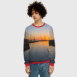 Свитшот мужской Санкт-Петербург, закат на Финском заливе, цвет: 3D-красный — фото 2