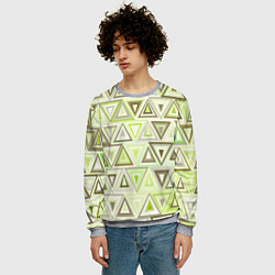 Свитшот мужской Геометрический светло-зелёный паттерн из треугольн, цвет: 3D-меланж — фото 2