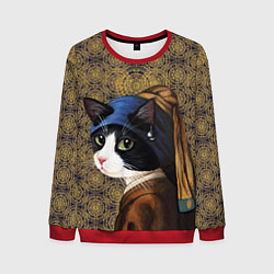 Свитшот мужской Кошечка с жемчужной сережкой Ян Вермеер пародия, цвет: 3D-красный