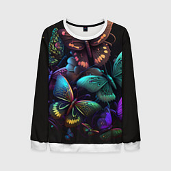 Свитшот мужской Разные неоновые бабочки, цвет: 3D-белый