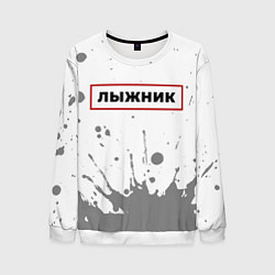 Свитшот мужской Лыжник в рамке красного цвета, цвет: 3D-белый
