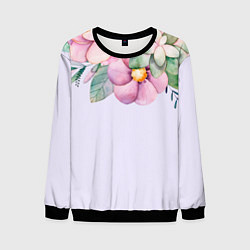 Свитшот мужской Пастельные цветы акварелью - наверху, цвет: 3D-черный