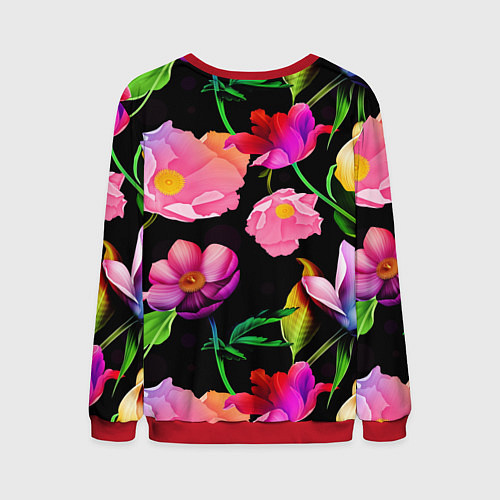 Мужской свитшот Skull on a background of flowers - irezumi / 3D-Красный – фото 2