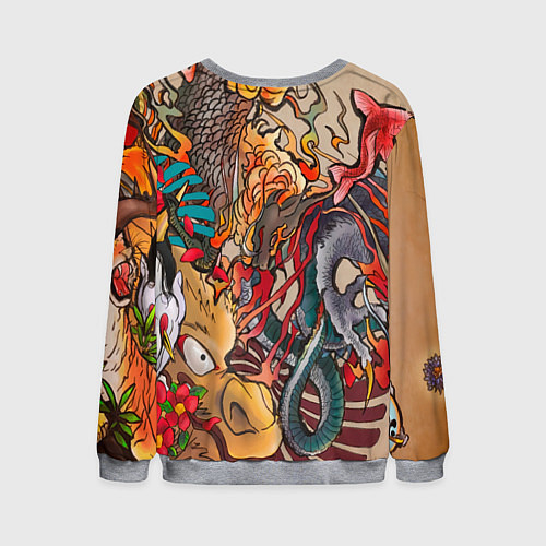 Мужской свитшот Иредзуми: демон и дракон / 3D-Меланж – фото 2