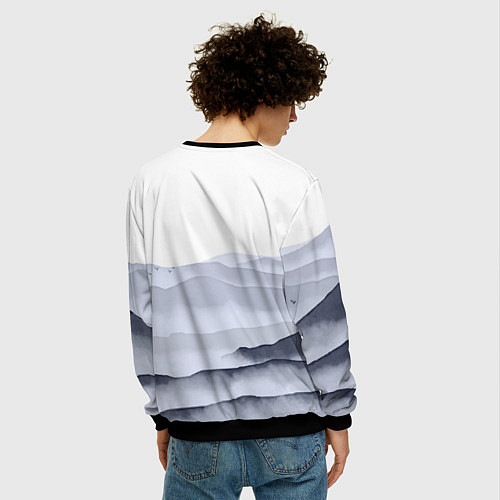 Мужской свитшот Японский пейзаж - восход солнца / 3D-Черный – фото 4