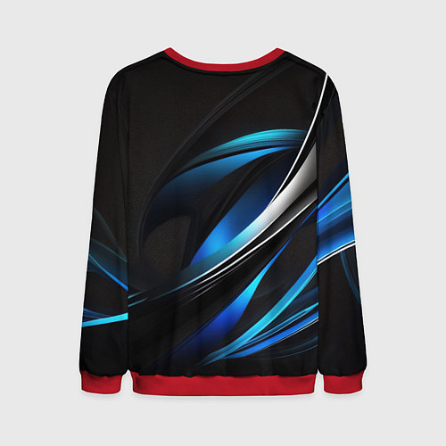 Мужской свитшот Абстрактные синие и белые линии на черном фоне / 3D-Красный – фото 2