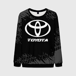 Свитшот мужской Toyota speed на темном фоне со следами шин, цвет: 3D-черный
