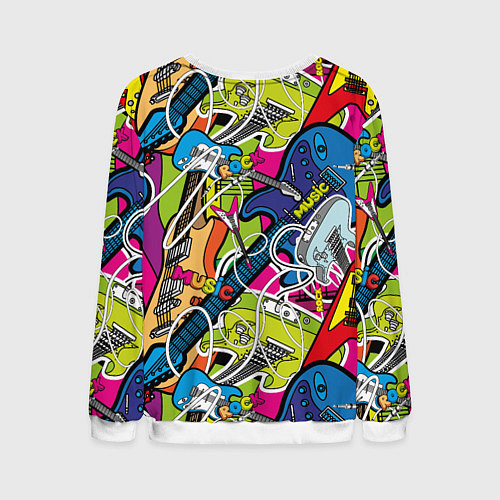 Мужской свитшот Guitars - pop art pattern / 3D-Белый – фото 2