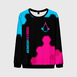 Свитшот мужской Assassins Creed - neon gradient: надпись, символ, цвет: 3D-черный