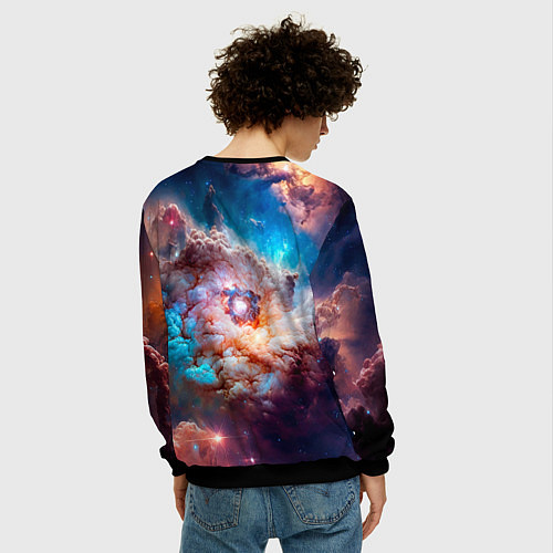 Мужской свитшот Небула в космосе в голубо-розовых тонах - нейронна / 3D-Черный – фото 4