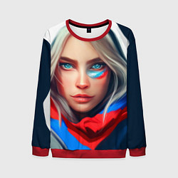 Свитшот мужской Девушка с голубыми глазами в флаге, цвет: 3D-красный