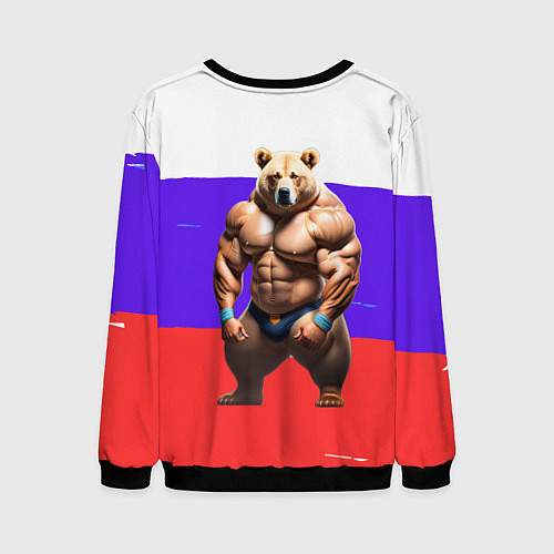 Мужской свитшот Накаченный медведь на Российском флаге / 3D-Черный – фото 2