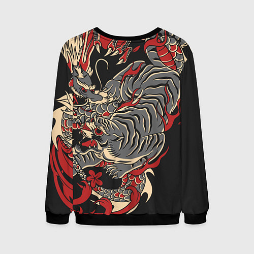 Мужской свитшот Борьба тигра с драконом / 3D-Черный – фото 2