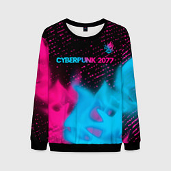 Свитшот мужской Cyberpunk 2077 - neon gradient: символ сверху, цвет: 3D-черный