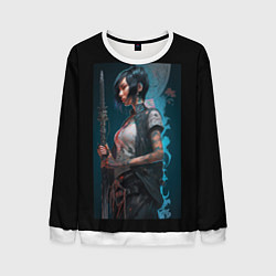 Свитшот мужской Девушка самурай, цвет: 3D-белый