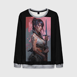 Свитшот мужской Девушка киберпанк самурай, цвет: 3D-меланж