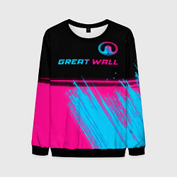 Свитшот мужской Great Wall - neon gradient: символ сверху, цвет: 3D-черный