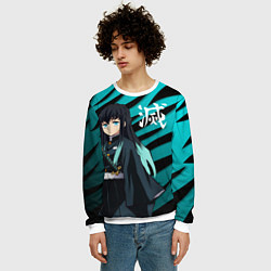Свитшот мужской Хаширо Токито - клинок рассекающий демонов, цвет: 3D-белый — фото 2
