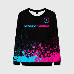 Мужской свитшот Ghost of Tsushima - neon gradient: символ сверху