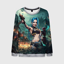Свитшот мужской Arcane league of legends Jinx с пистолетом, цвет: 3D-меланж