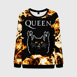 Мужской свитшот Queen рок кот и огонь