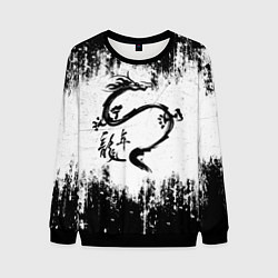 Свитшот мужской Японский дракон с иероглифами, цвет: 3D-черный
