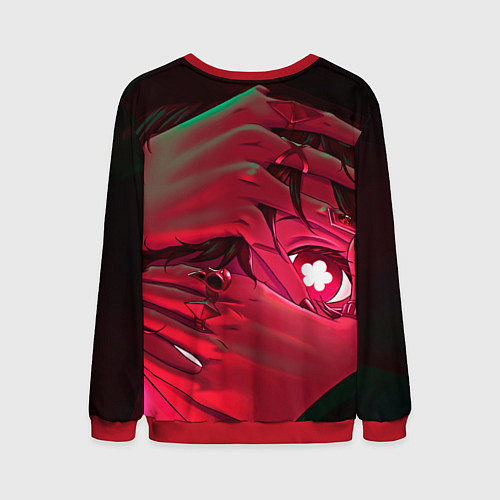 Мужской свитшот Ху Тао смотрит - Геншин / 3D-Красный – фото 2