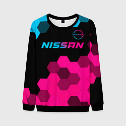 Свитшот мужской Nissan - neon gradient: символ сверху, цвет: 3D-черный