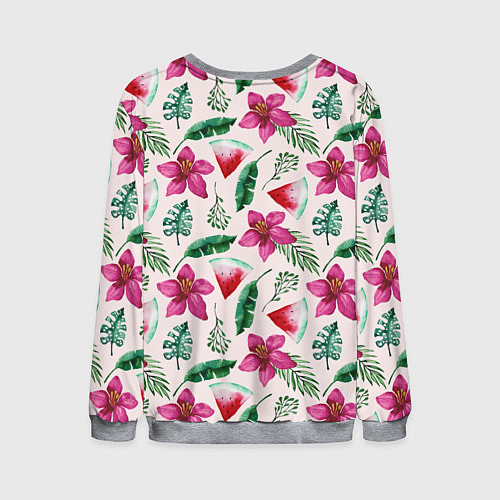 Мужской свитшот Арбузы, цветы и тропические листья / 3D-Меланж – фото 2