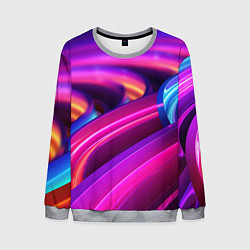 Свитшот мужской Неоновые абстрактные волны, цвет: 3D-меланж
