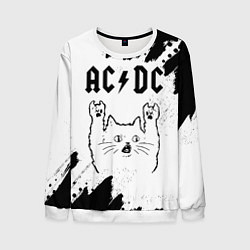 Мужской свитшот AC DC рок кот на светлом фоне