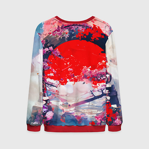 Мужской свитшот Японская девушка от нейросети / 3D-Красный – фото 2