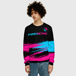 Свитшот мужской Porsche - neon gradient: символ сверху, цвет: 3D-черный — фото 2