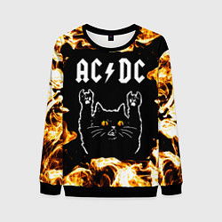 Свитшот мужской AC DC рок кот и огонь, цвет: 3D-черный