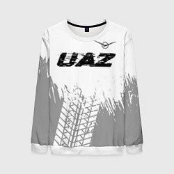 Мужской свитшот UAZ speed на светлом фоне со следами шин: символ с