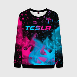 Мужской свитшот Tesla - neon gradient: символ сверху
