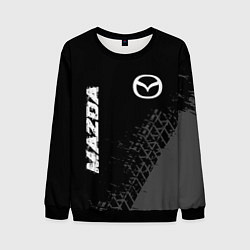Свитшот мужской Mazda speed на темном фоне со следами шин: надпись, цвет: 3D-черный