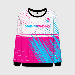 Свитшот мужской Death Stranding neon gradient style: символ сверху, цвет: 3D-черный