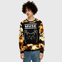 Свитшот мужской Muse рок кот и огонь, цвет: 3D-черный — фото 2