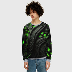 Свитшот мужской Green black abstract, цвет: 3D-меланж — фото 2