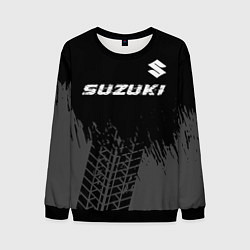 Свитшот мужской Suzuki speed на темном фоне со следами шин: символ, цвет: 3D-черный