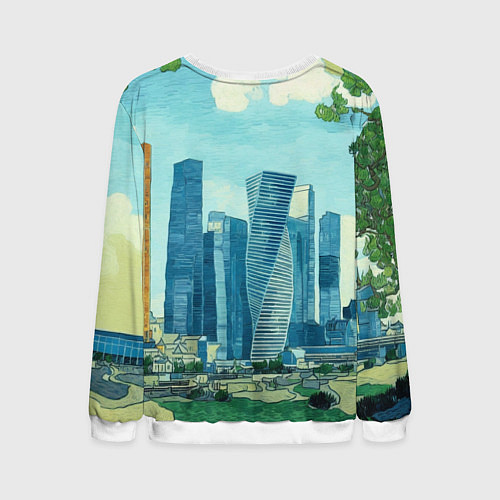 Мужской свитшот Москва-сити Ван Гог / 3D-Белый – фото 2