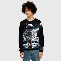 Свитшот мужской Космонавт и шахматы, цвет: 3D-черный — фото 2