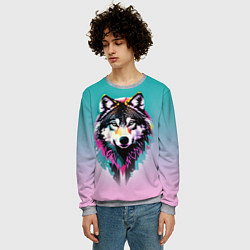 Свитшот мужской Волчья морда - поп-арт, цвет: 3D-меланж — фото 2