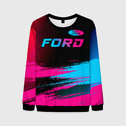 Свитшот мужской Ford - neon gradient: символ сверху, цвет: 3D-черный