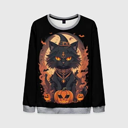 Свитшот мужской Черный кот в хеллоуине, цвет: 3D-меланж
