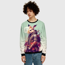 Свитшот мужской Заяц на фоне луны - фантазия - нейросеть, цвет: 3D-черный — фото 2