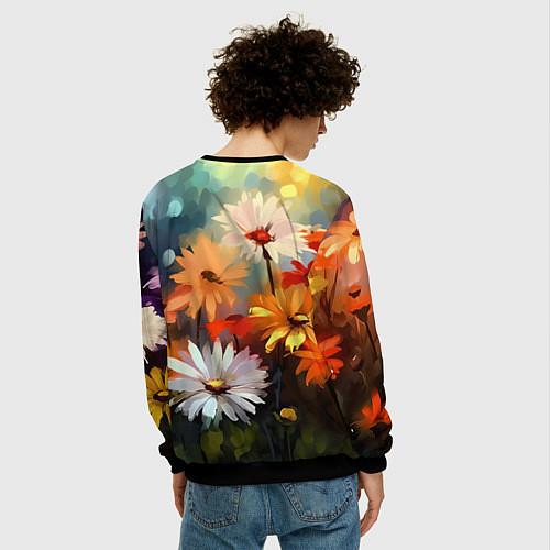 Мужской свитшот Маслянные ромашки / 3D-Черный – фото 4